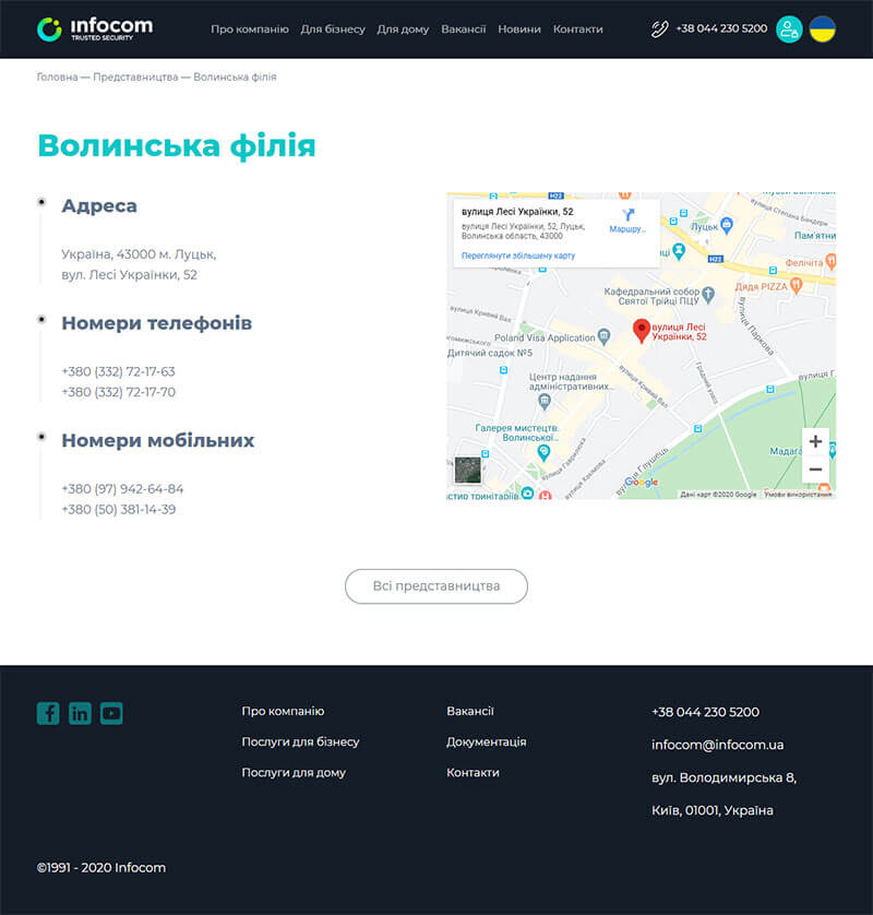 Страница Контакты - infocom.ua